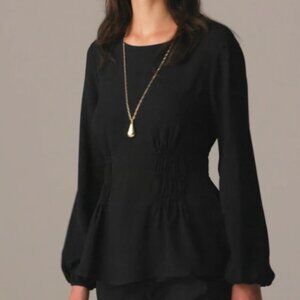 J. Crew Shirred Waist Black Crepe Blouse Sz 4